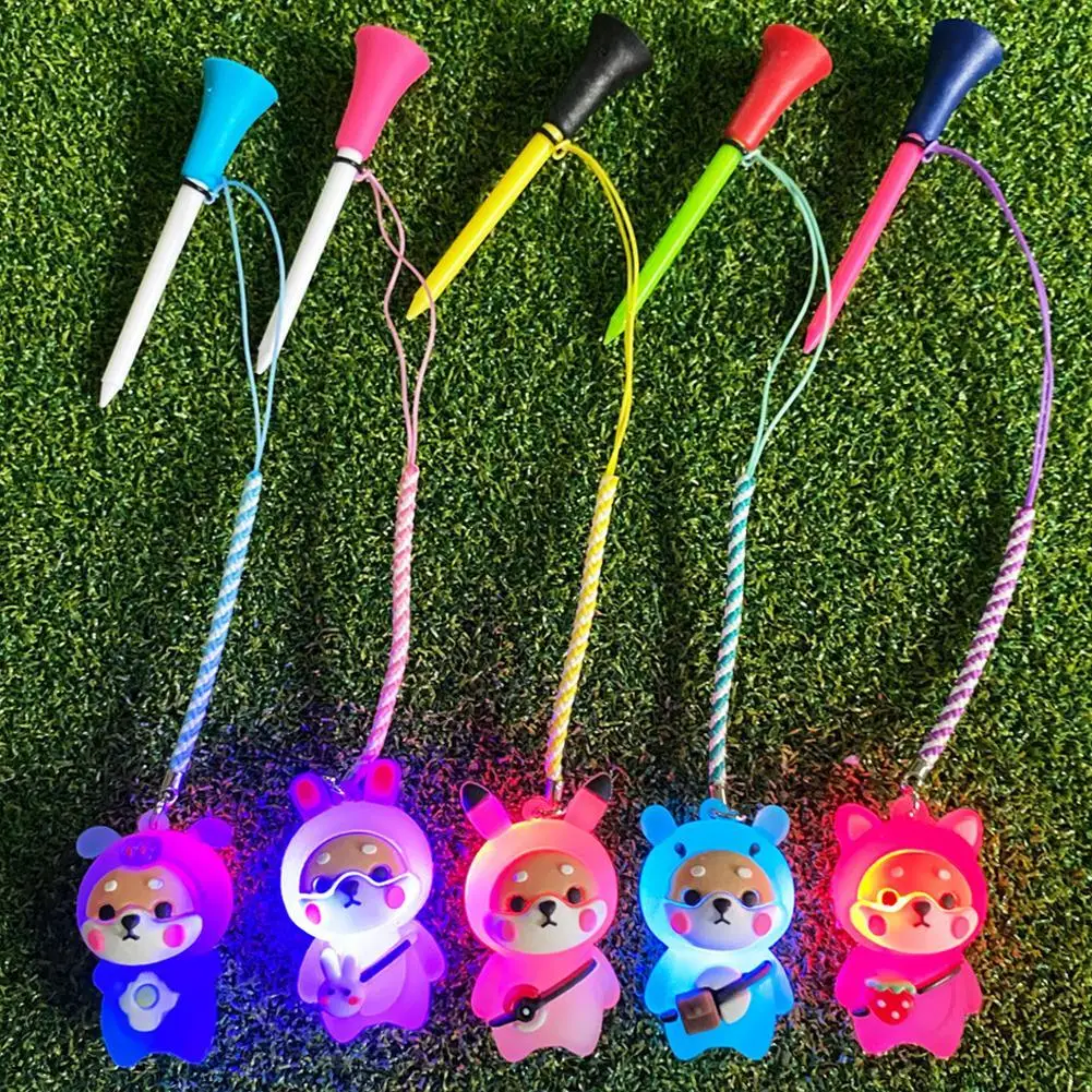 1Pcs Golf Rubber Tees With Flashing Light Cartoon Cute Prevent Loss Golf Ball Holder With Braided Rope Outdoor Golf Accessory