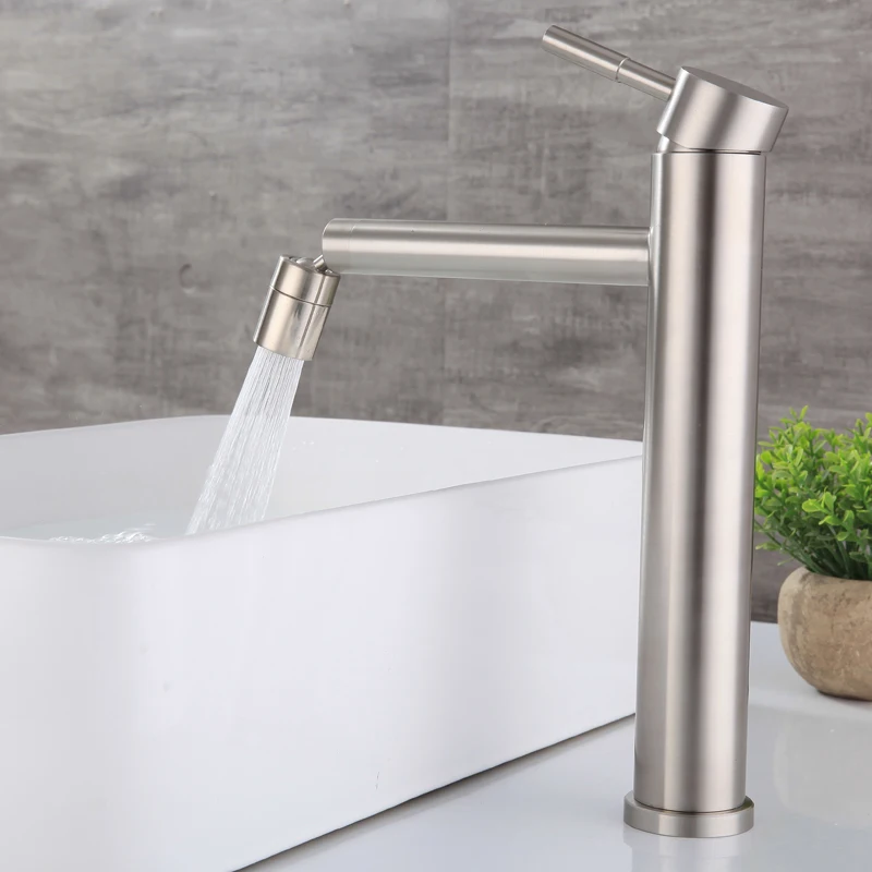 Heightened and lengthened washbasin faucet stainless steel faucet with universal rotation of basin on domestic table