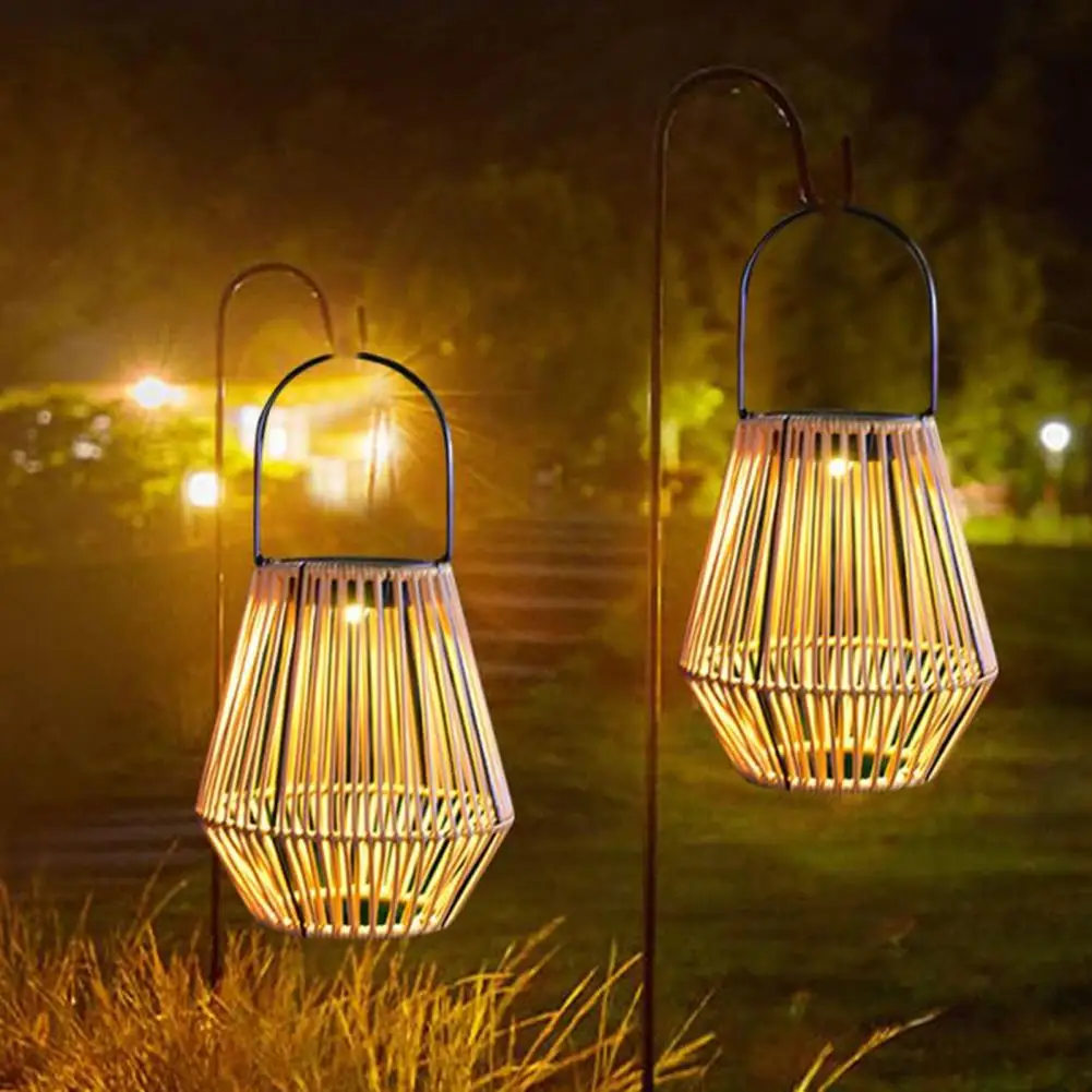 

Decorative Solar Energy Lights Handmade Retro Style Solar Rattan Bamboo Lamp Waterproof Decorative Lantern with Light Sensor