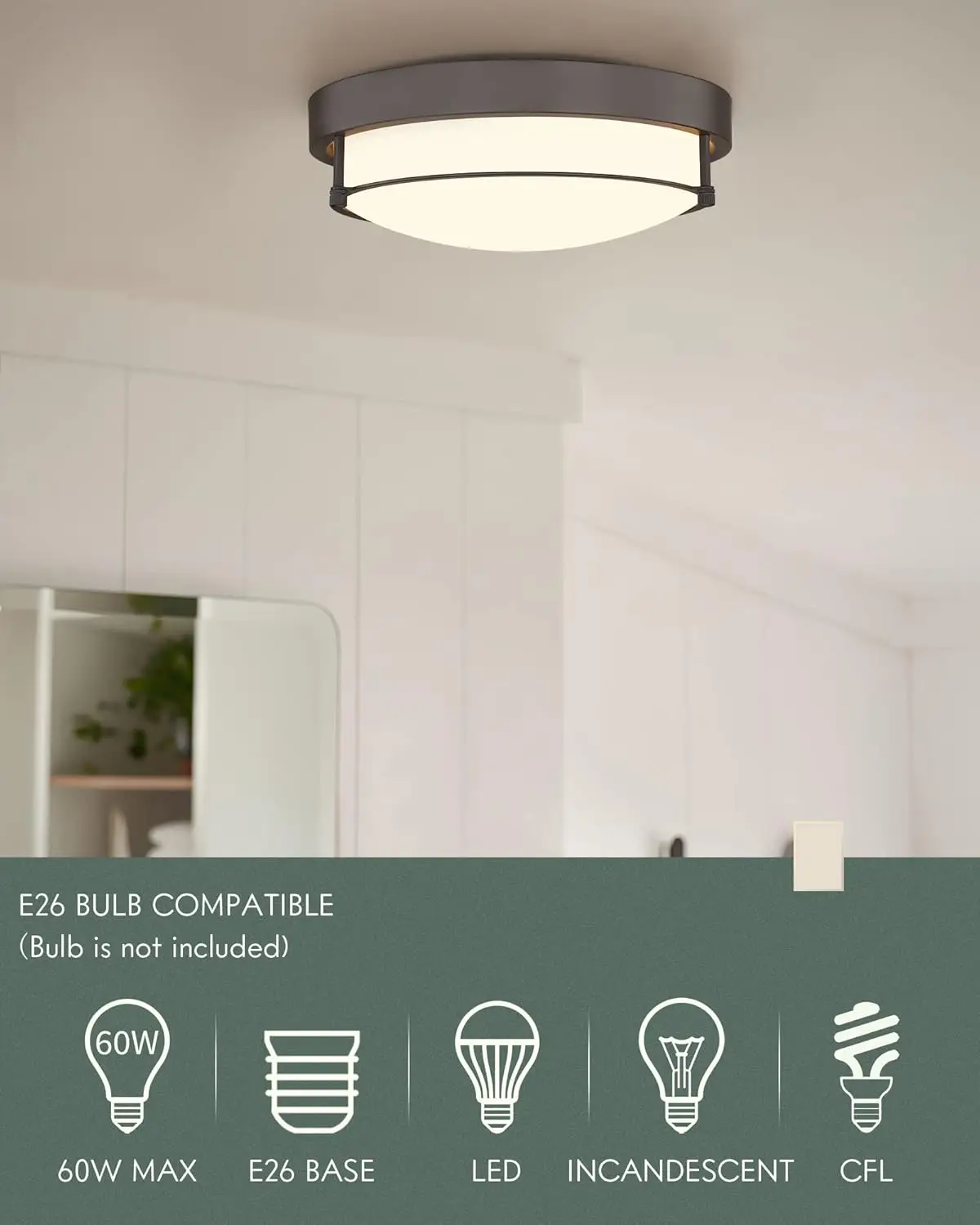 Luz de techo empotrada de 12 pulgadas, 2 luces cerca del techo, accesorios de iluminación con acabado de bronce frotado con aceite para baño y dormitorio