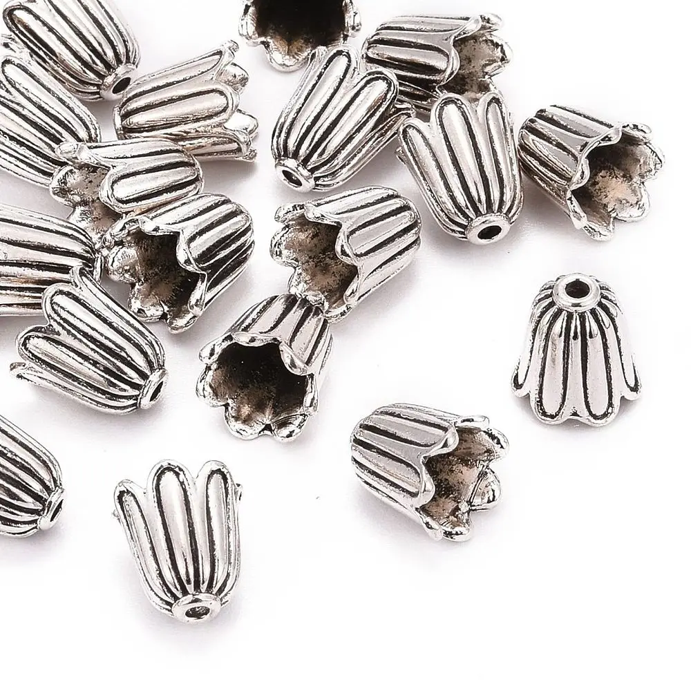 20pcs 10mm Tibetan Style Flower Alloy Bead End Caps Loose Spacer Beads for DIY Earrings Bracelet Making Finding
