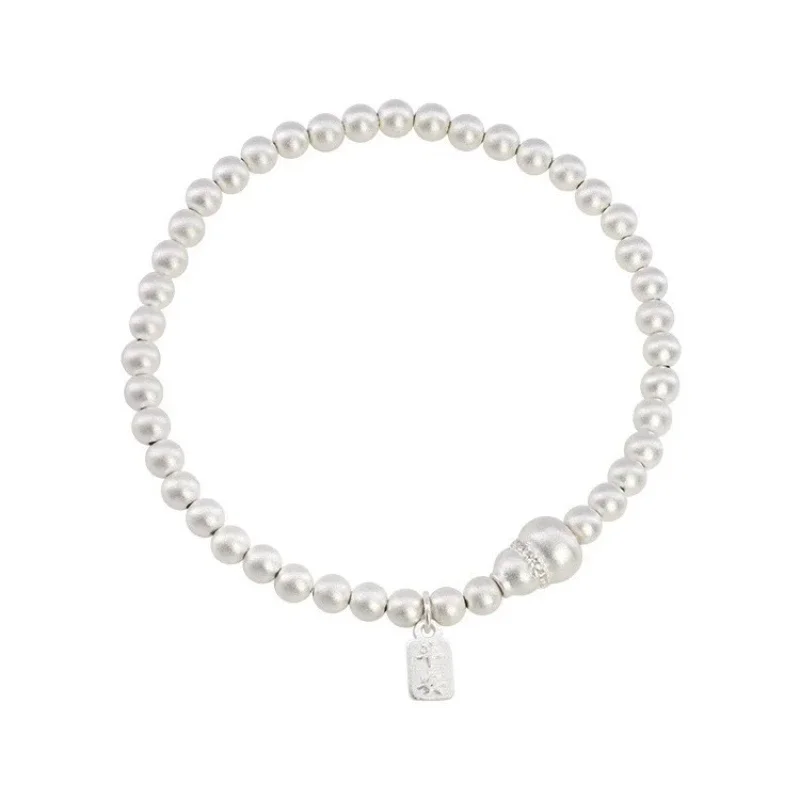 

925 Sterling Silver Gourd Symbolizes Lucky Elastic Round Beads Bracelet for Women Fine Jewelry Minimalist Accessories Wholesale