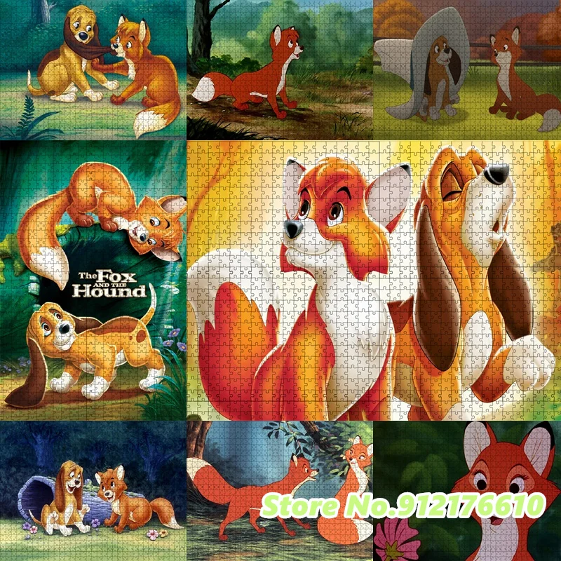 Słynny film disneya lis i pies płaskie Puzzle 1000 sztuk Disney układanka z motywem kreskówkowym edukacja zabawka ciekawa gra