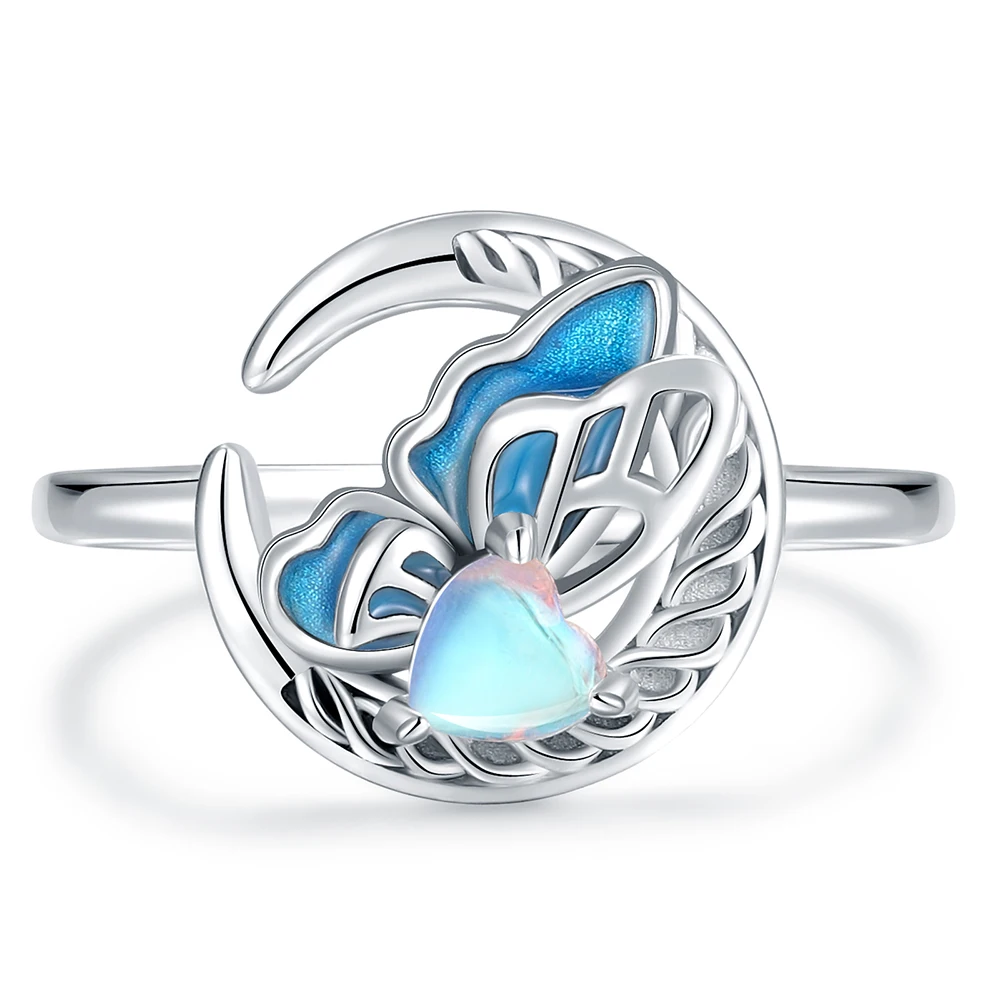 

925 Sterling Silver Butterfly Moon Celtic Knot Ring With Moonstone Birthday Christmas Jewelry Gifts for Women Teen Girls Friends