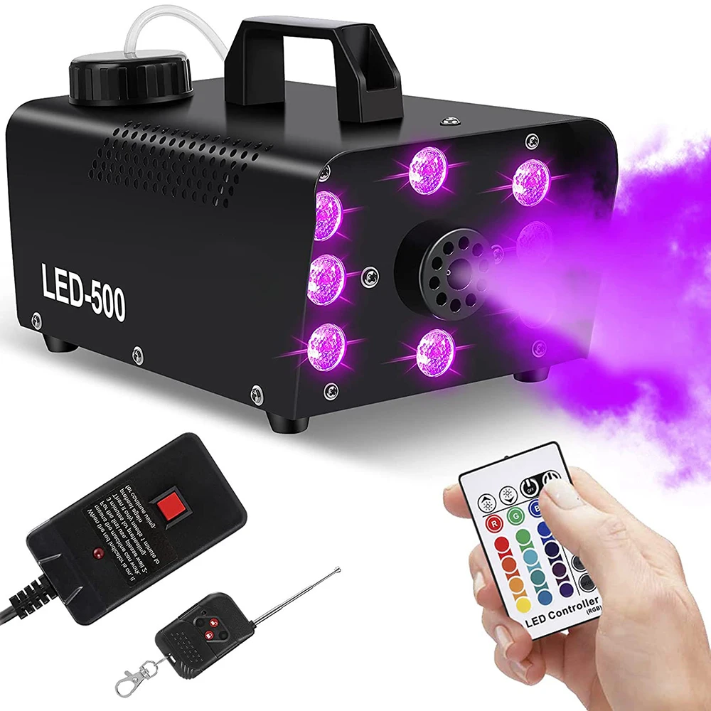 Controle remoto sem fio Fog Machine, Mini LED RGB Fog Machine, DJ Disco, Fogger para festa, casamento, palco de Natal, 500W