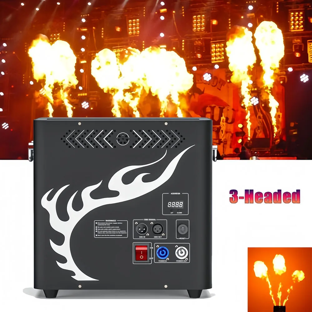 Professional 3-Head Flame Machine for DJ Disco Stage Equipment with DMX512 Special Effects Dry Ice Fire Machine for Bar Bars