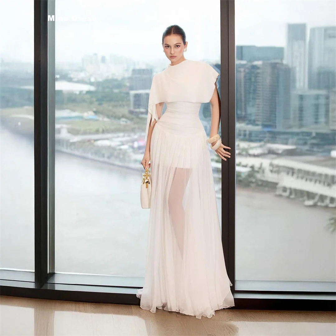 

Mina Customized White Prom Dress Sleeveless Luxurious Women's Evening Dresses for Special Occasions Folds Party Elegant Woman