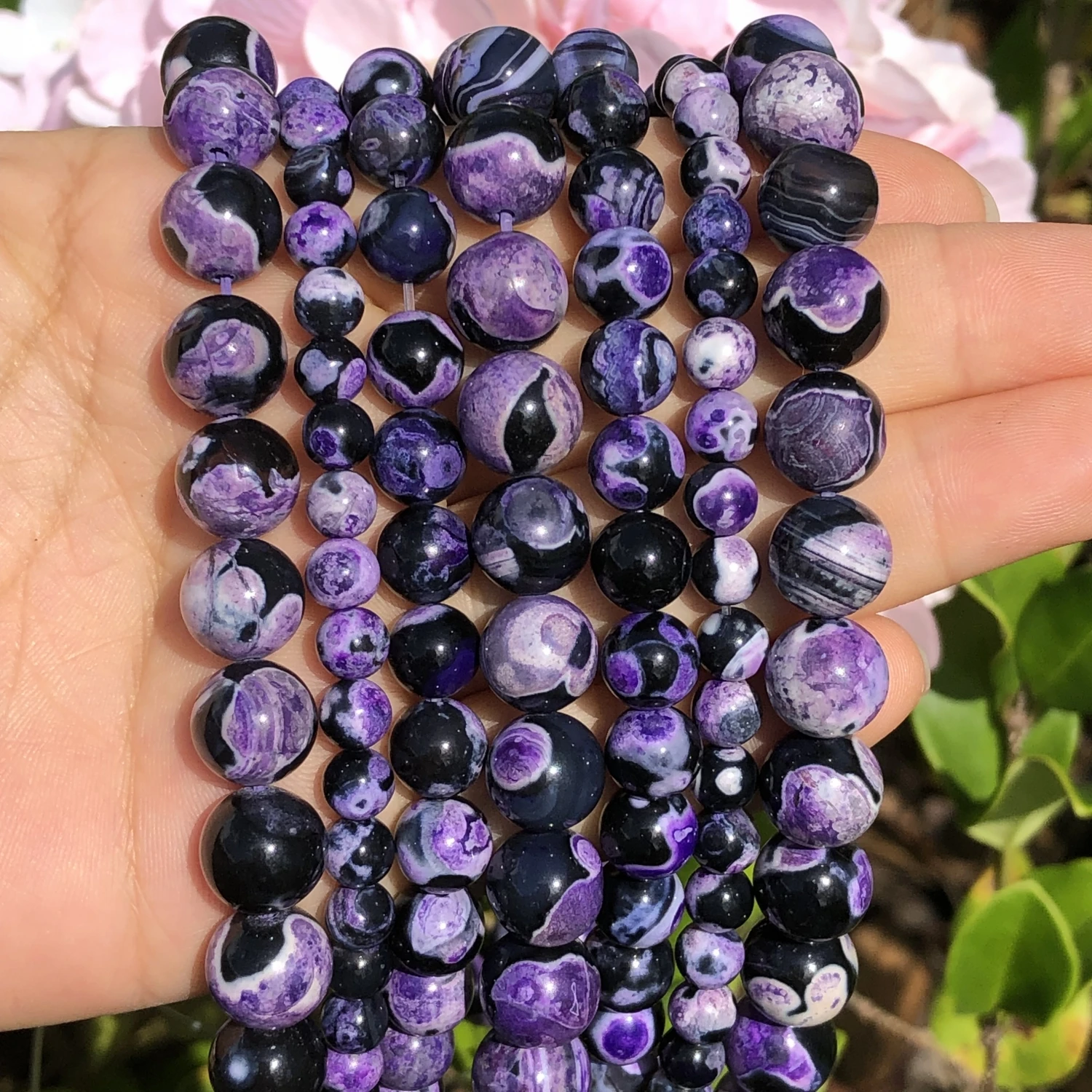 Natural Stone Dark Purple Fire Agates Dragon Veins Onyx Round Loose Beads For Jewelry Making 15''Inch 6/8/10mm DIY Bracelets