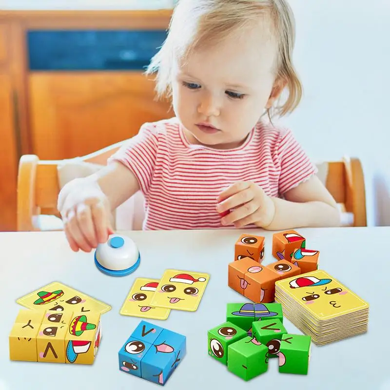 Expression Puzzle Building Blocks Face Change Cube Building Blocks Game Expression Matching Block Puzzles For 3 Years Kids And