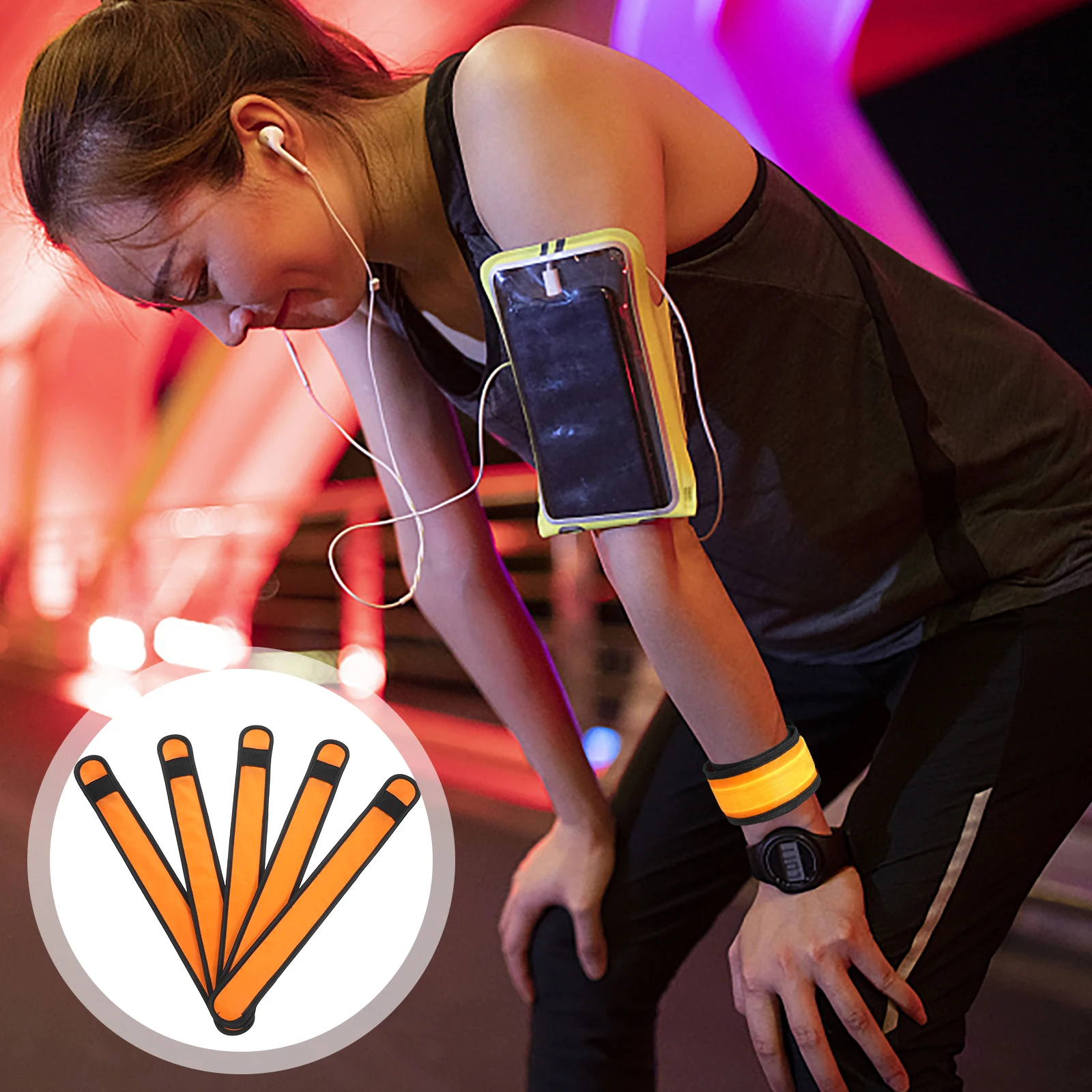 

5pcs Luminous Led Armbands Slap Wristbands High Visibility Running Walking Night Outdoor Sports Safety Reflective Adjustable