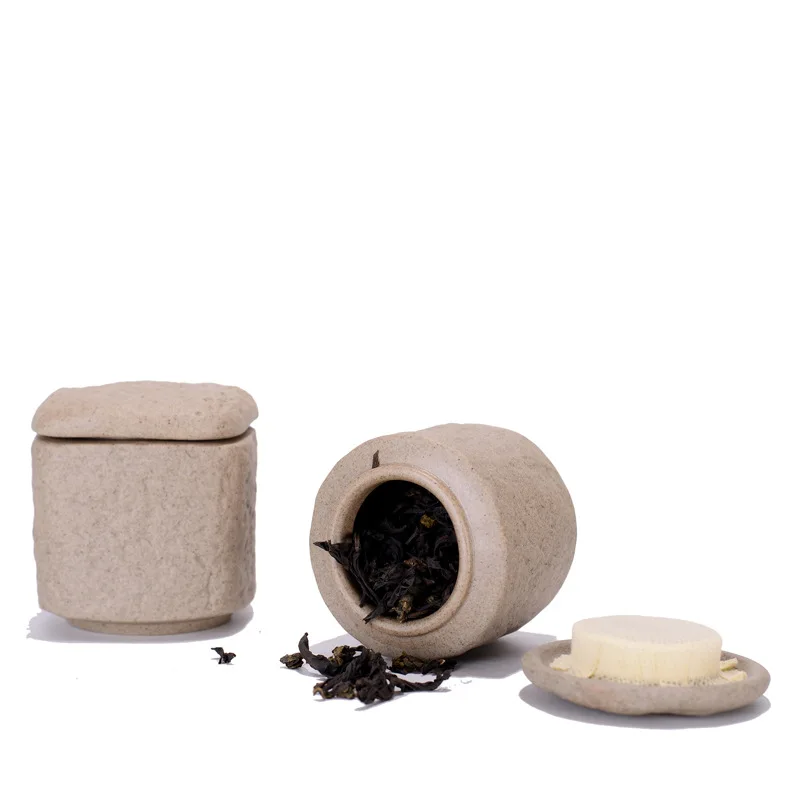 European Ceramic Storage Jar Handmade Irregular Stone Texture Decor Desktop Sealed Tea Can Portable Travel Tea Bag Organizer