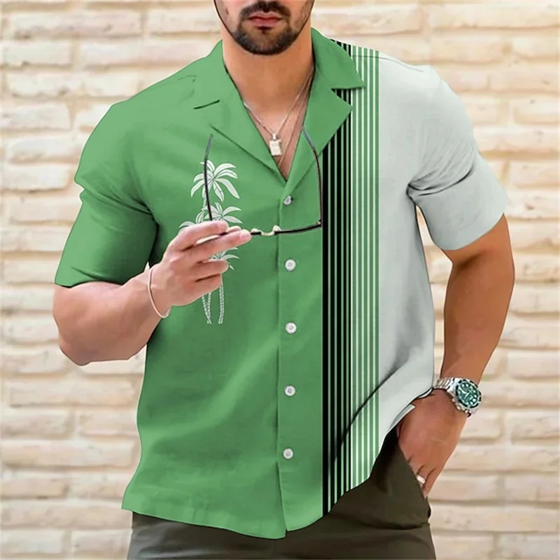 

Fashion summer 2025 men's shirt bowling shirt button shirt casual short sleeve color matching lapels street daily men's 6 colors