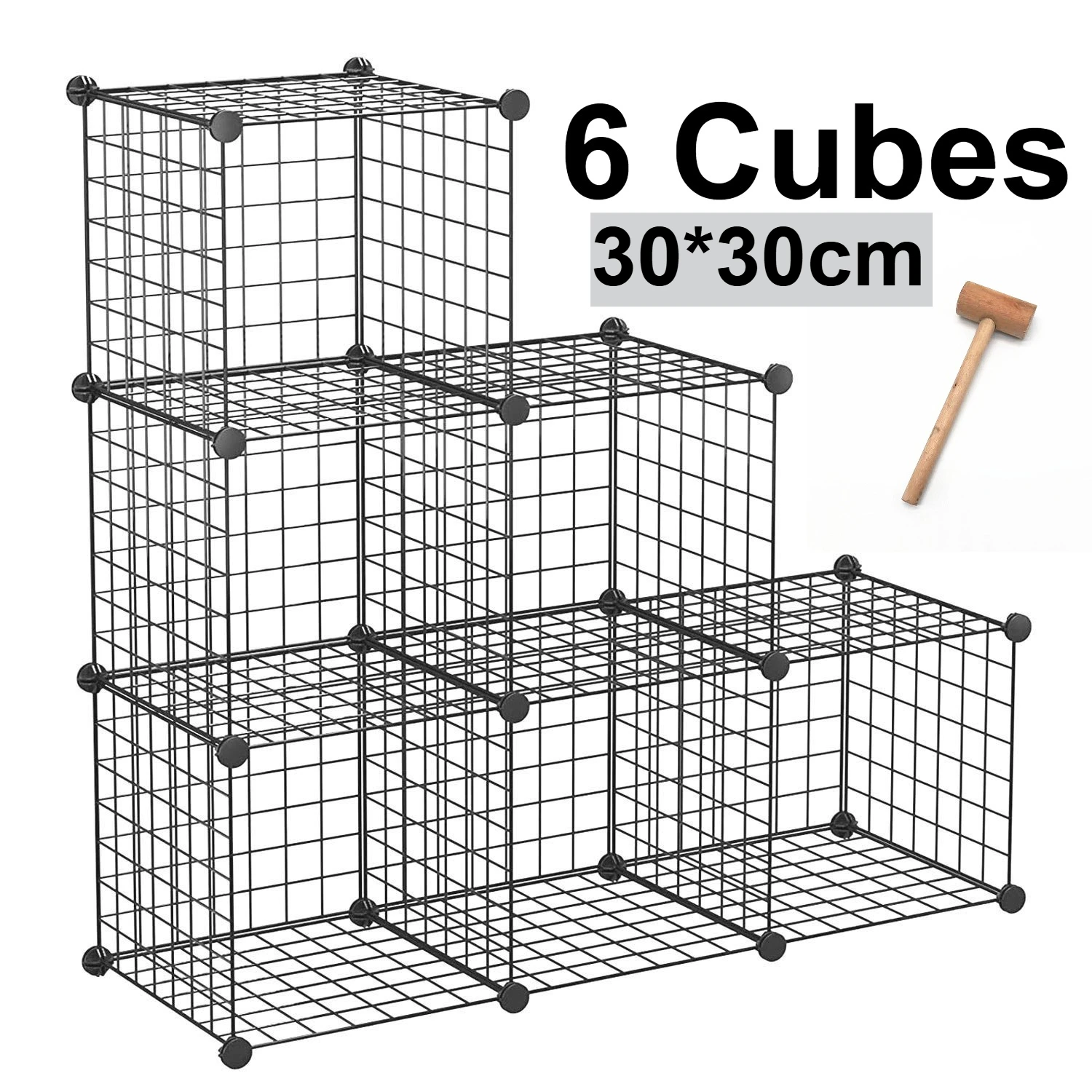 

6-Cube 30*30cm Black / White Wire Grid Stackable Storage Shelves Multifunctional DIY Shelving Unit Ideal for Living Room/kitchen