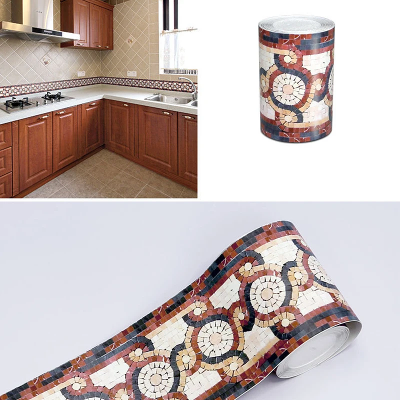 5 Meter PVC Mosaic Self-adhesive Wall Border Sticker Waist Line Waterproof Wallpaper Baseboard European Wall Decor Skirting Line