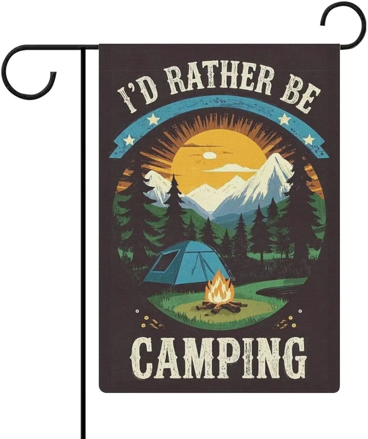 Garden Flag “Camp I'D Rather Be Camping” Double Sided 12x18 In Burlap Seasonal Yard Decoration for Outside Porch LLX PPM