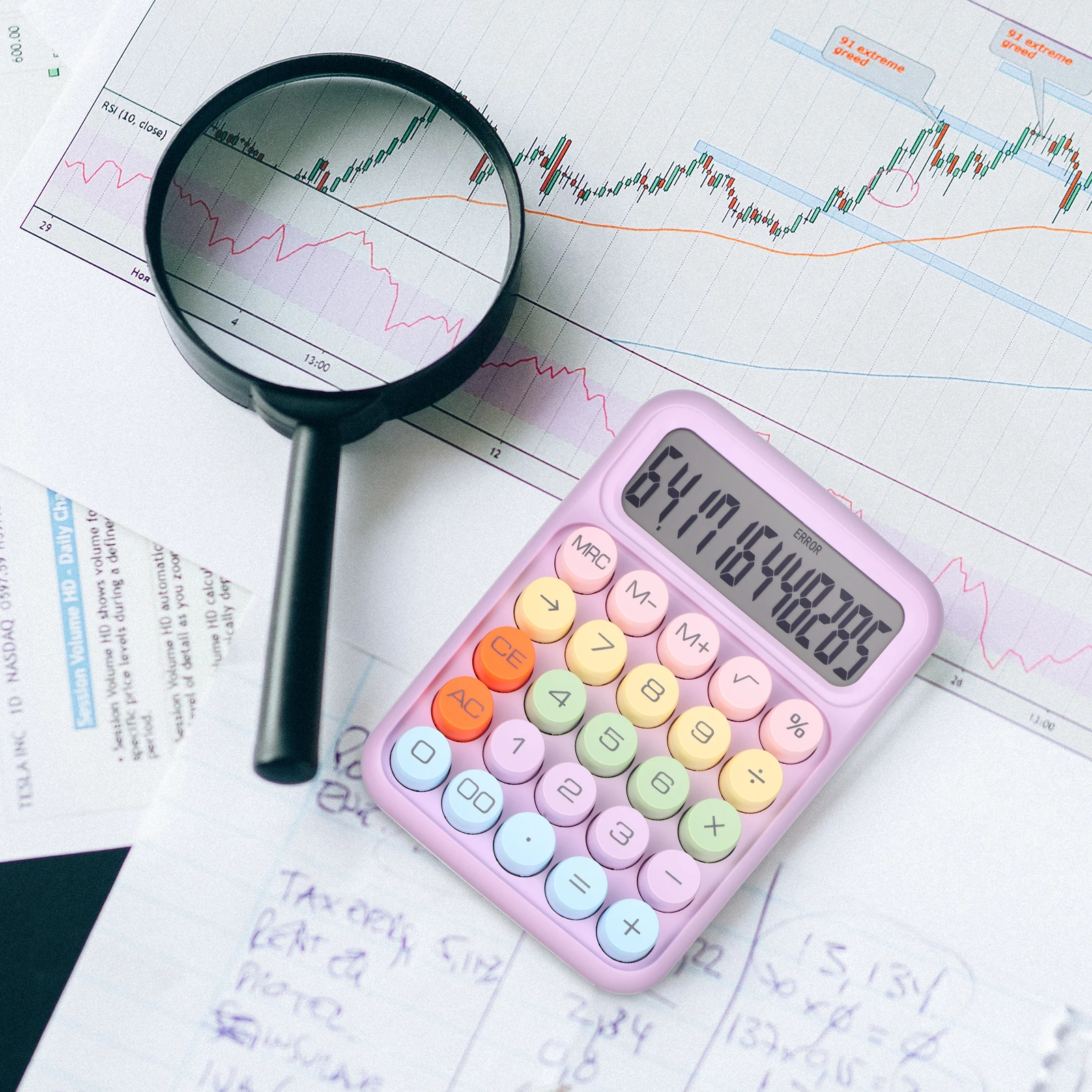 

2pcs Mechanical Keyboard Calculator Moonlight White Lavender Purple Basic Office Portable Desktop LCD Display Number Small