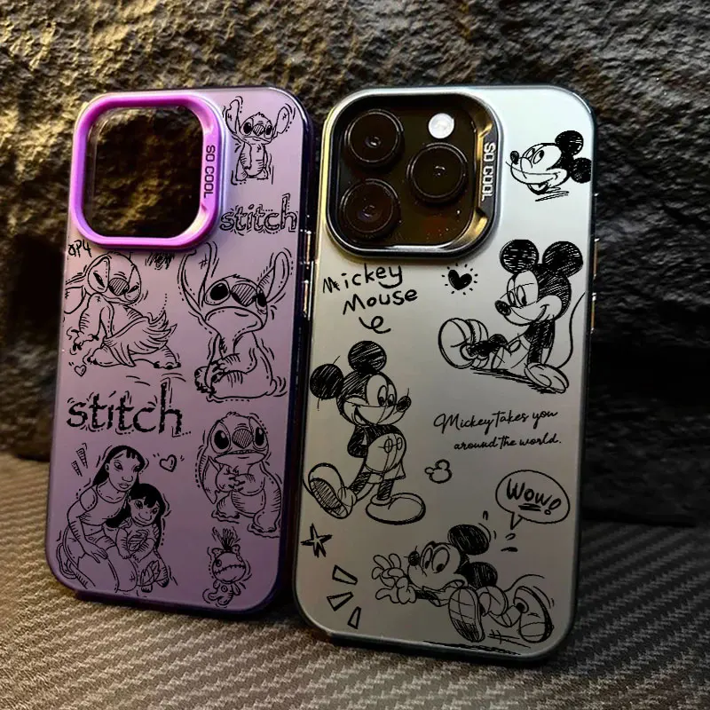 

Stitch Mickey Minnie Art Phone Case For iPhone 11 12 13 14 15 16 17 Pro Max 16e 17E 17 Air Plus Mini Shockproof Funda Back Cover