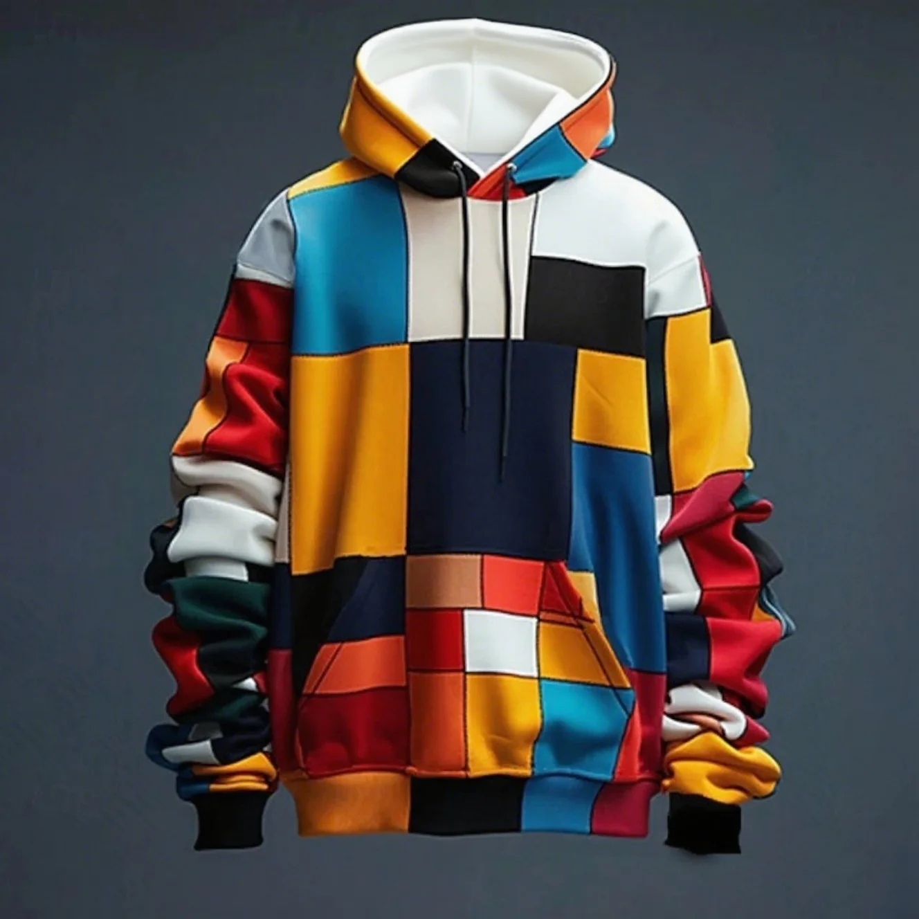 

New Men's Hoodie 3d Simulation Stitching Plaid Print Hooded Sweatshirts Pop Men Clothing Oversized Street Designer Pullovers