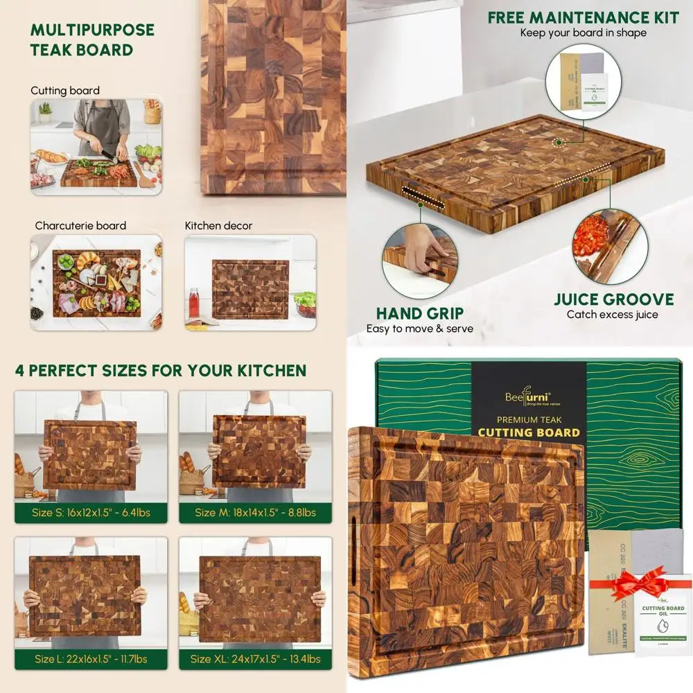 

Прочная разделочная доска из тикового дерева, 18x14x1,5, паз для сока, рукоятка, сервировочная и приготовление для стержней, рождественские подарки, гарантия 1 год