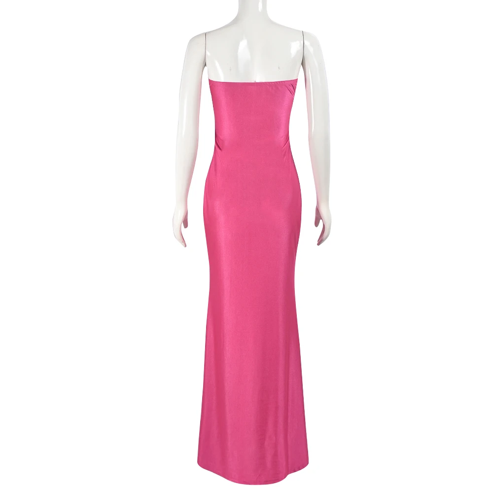 Sexy Strapless Metalen Ring Bodycon Maxi Jurk Vrouwen Off Shoulder Rugloze Uitgesneden Lange Zonnejurk 2024 Zomer Strand Y 2K Kleding