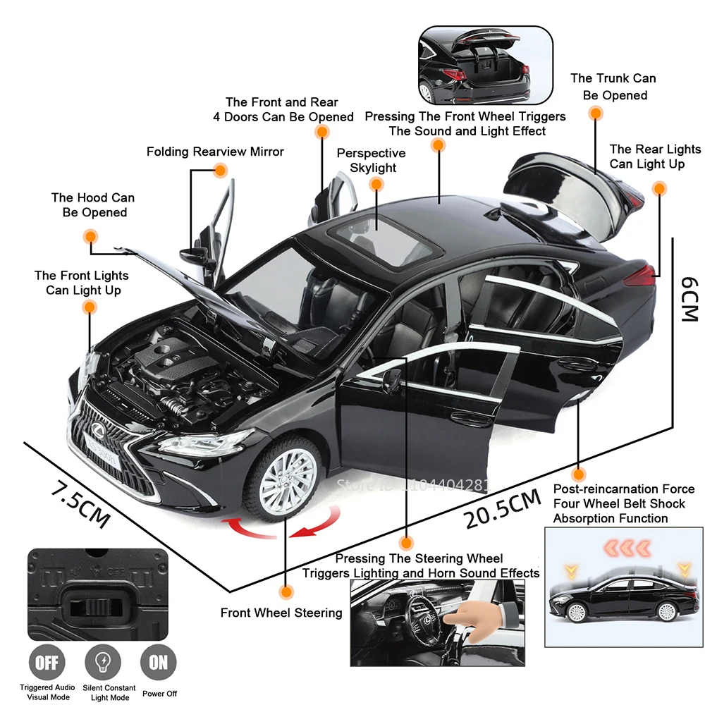 1:24 ES300H LX570 لعبة مجسمة مصغرة دييكاست سبيكة سيارة امتصاص الصدمات نماذج رائعة ضوء الصوت التراجع سيارات الديكور