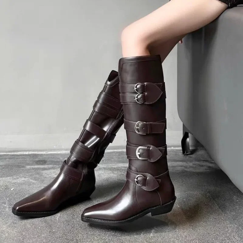 Female Shoes on Sale 2024 High Quality Side Zip Women's Boots Winter Square Toe Solid High Tube Low Heels Fashion Boots Zapatos