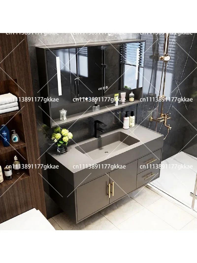Modern Rock Integrated Basin Bathroom Cabinet Combo Set with Washbasin, Space Saving Vanity Unit for Bathroom