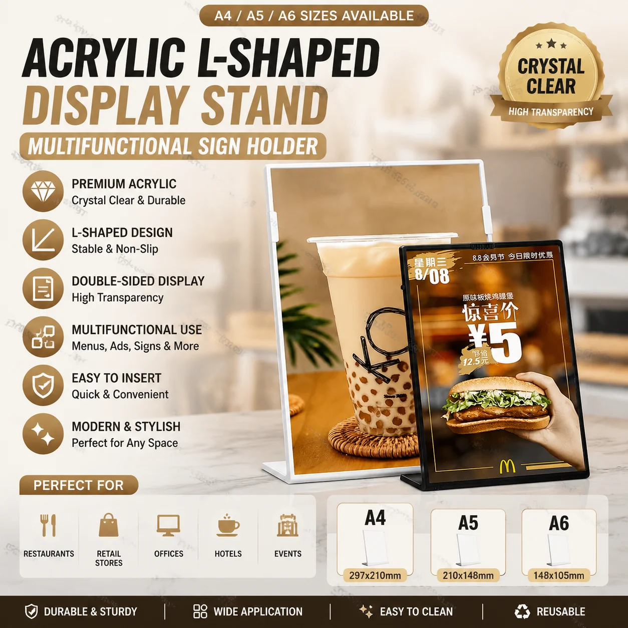 A4/A5/A6 Acrylic L-Type Multi Purpose Panel Display Stand