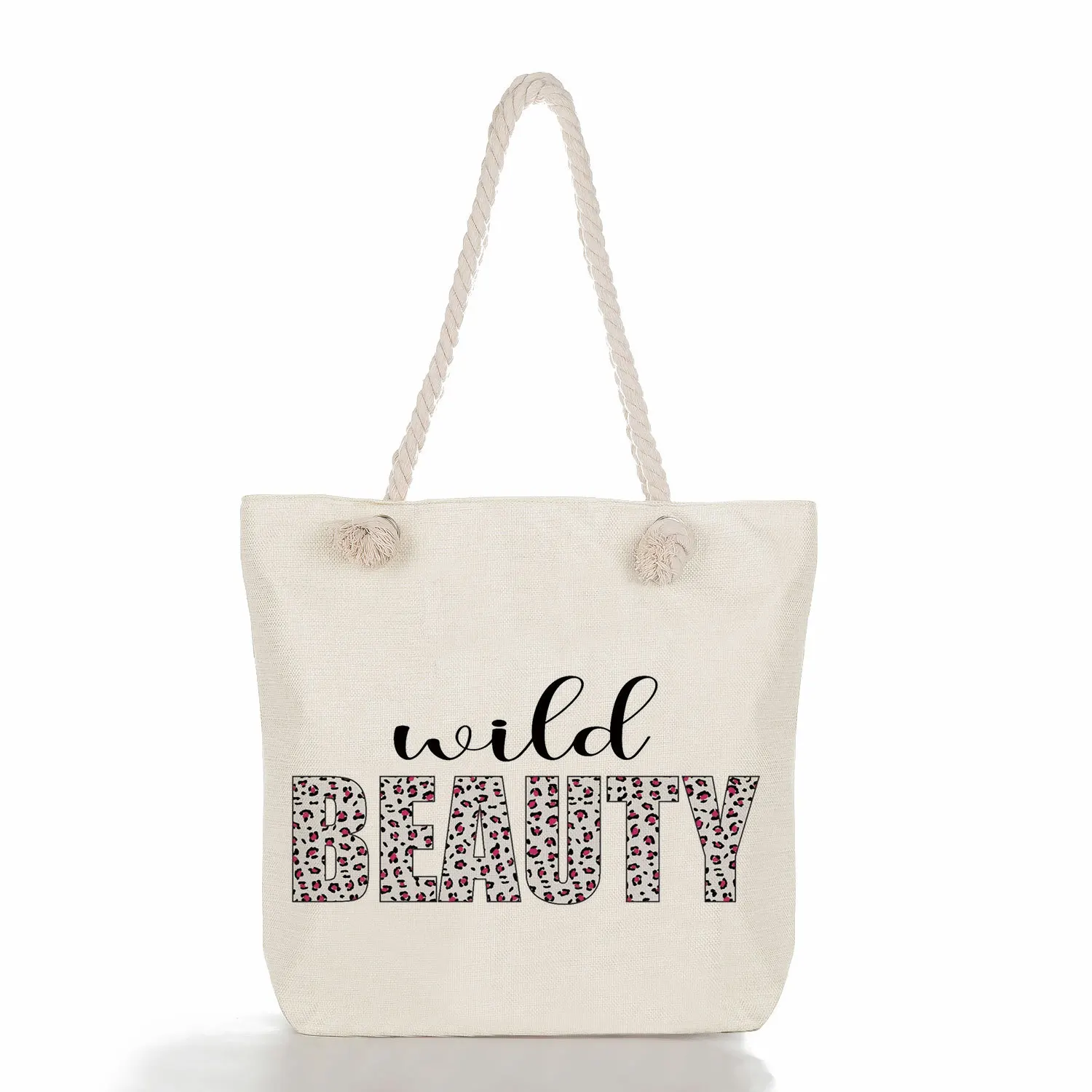 Tote in tela con stampa leopardata Eco Shopping Bag tasca con cerniera Love Heart New York Slogan Twist tracolla A-Z alfabeto all'ingrosso