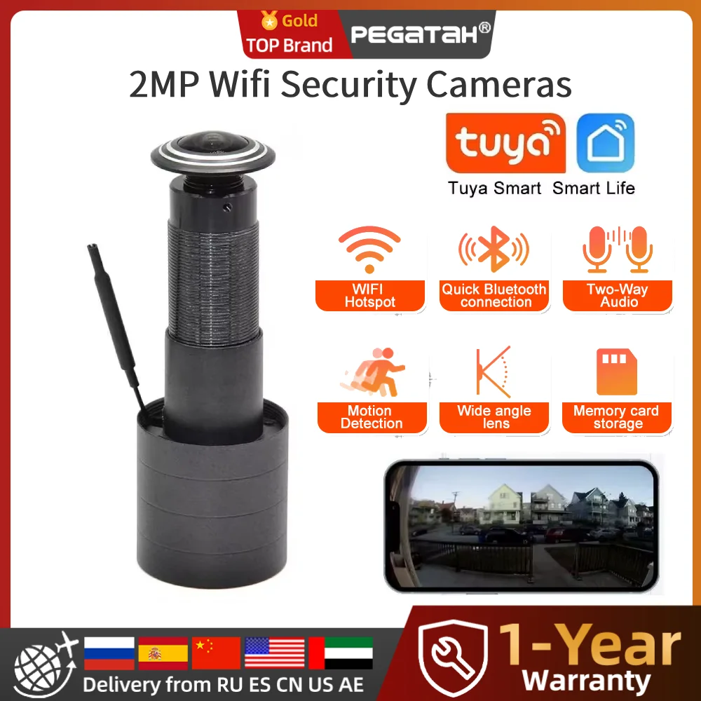 

PEGATAH 2MP Wifi Tuya Cameras Smart Video Peephole Cam Motion Detection Door Video-eye Wireless Two-way Audio Home Security Cam