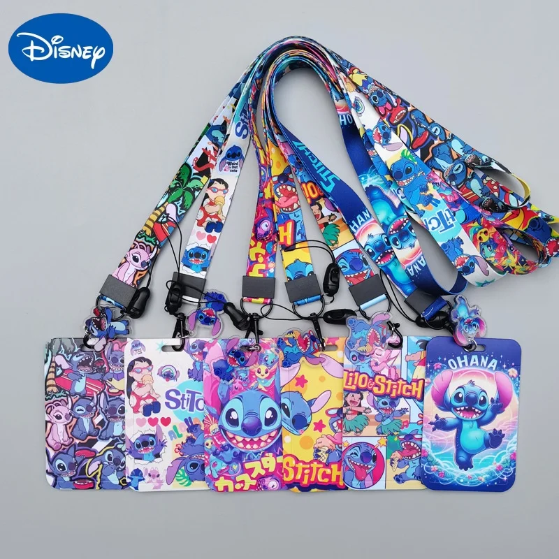Anime Disney Lilo & Stitch Kreskówka Etui na Karty Slippage 85mm*54mm Identyfikator Uczniowski Wizytownik Karta Kampusowa Poliestrowy Smycz do Zawieszenia Brelok