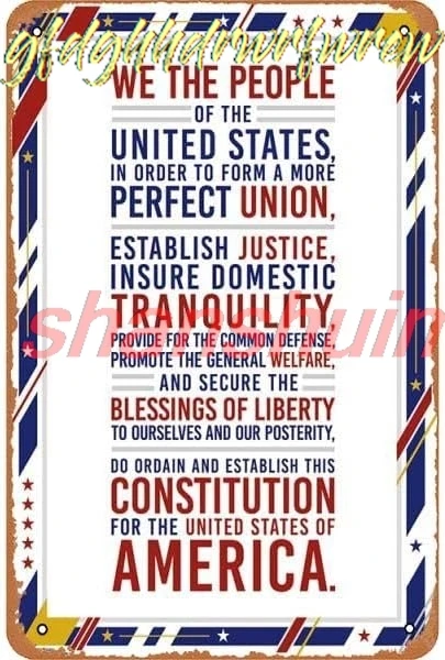 The United States Of America - Constitution Preamble Metal Tin Sign Retro Style Wall Plaque Decoration Metal Sign 8x12 inch sign