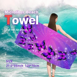 1 pc Purple Butterfly Sandproof Absorbent Microfiber Beach Towel - Lightweight, Quick Drying, for Swimming, Yoga and Beach