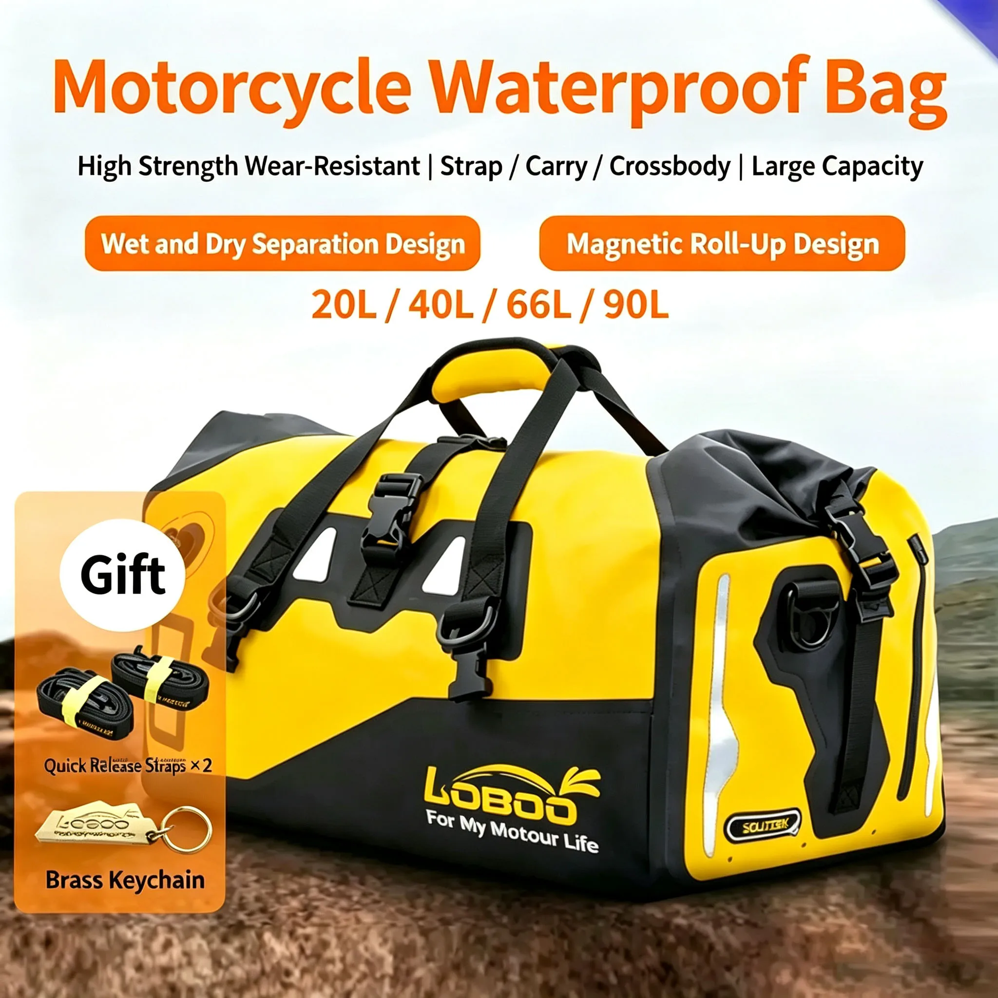 LOBOO Universal Motorcycle IPX7 Waterproof Bag Rear Tail Bag Riding Equipment Travel Large Capacity Side Bag for BMW 1200GS
