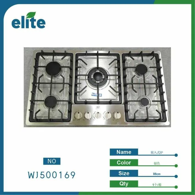 5-Burner Built-In Stainless Steel Gas Stove, Kitchen Cooking Range, High Efficiency Natural Gas Cooktop
