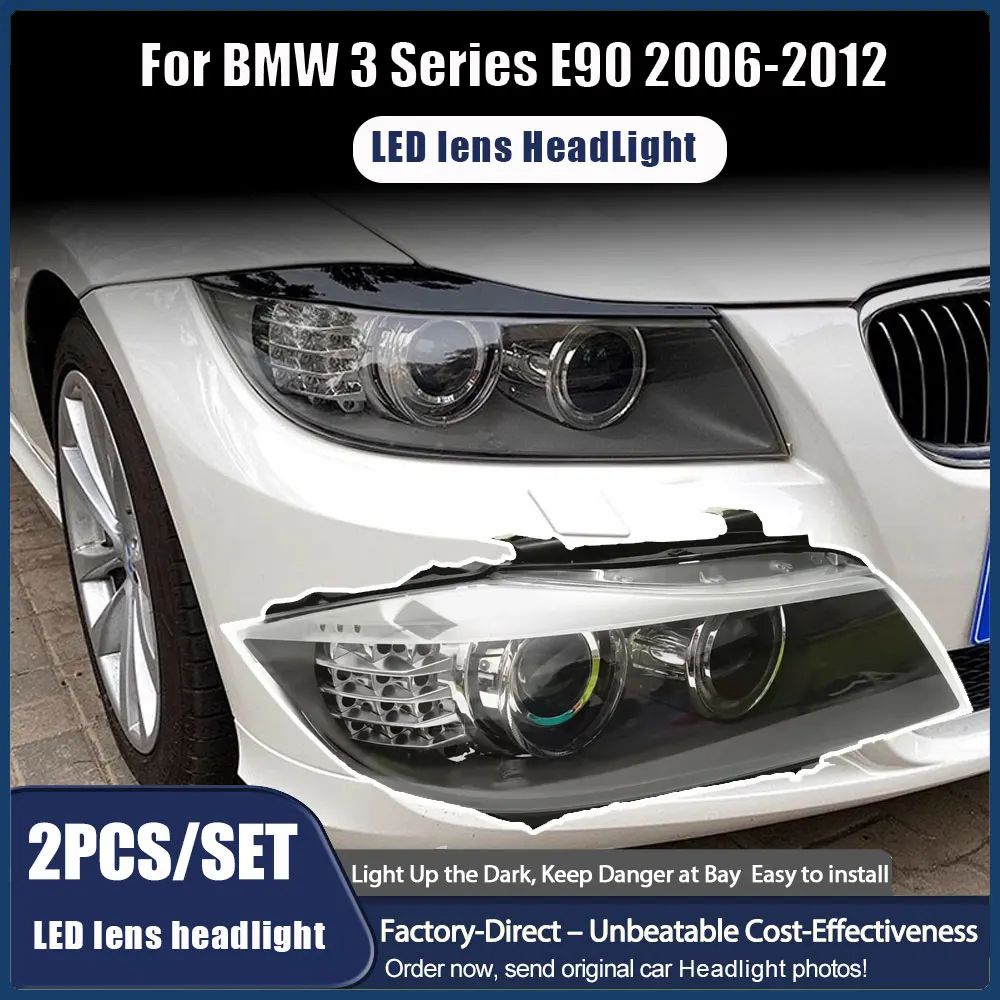 2pcs Headlight For BMW E90 316i 318i 320 328 330i 2005-2012 Modification Front Lamp Assembly LED Angel Eye Daytime Running Light