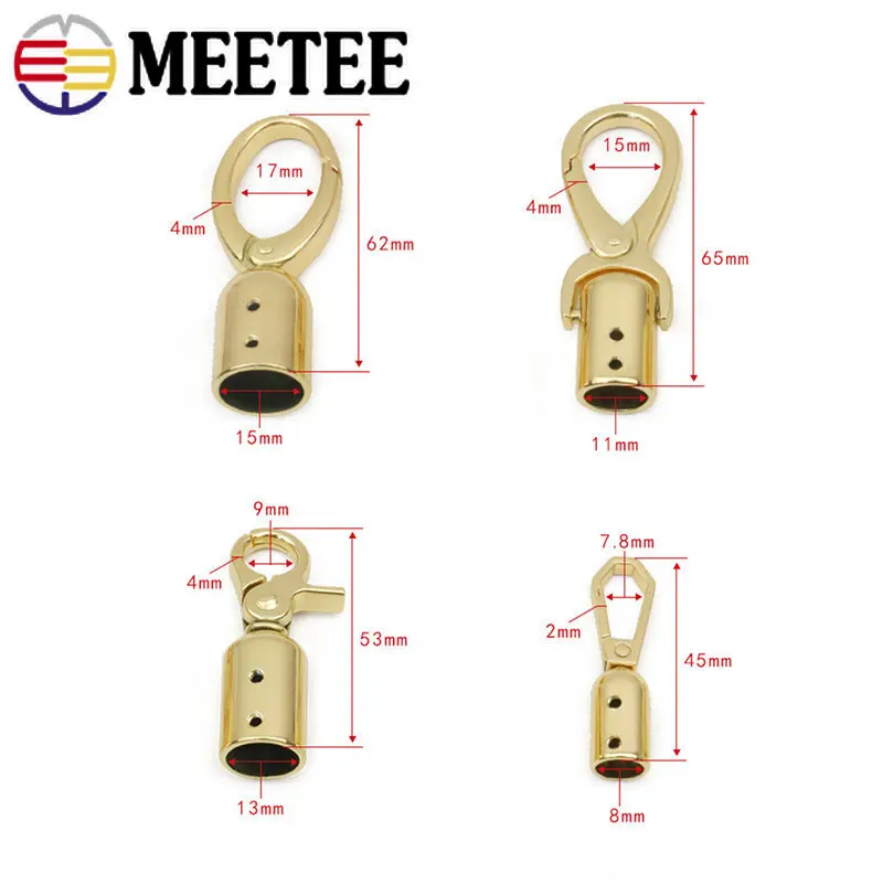 4Pcs Meetee 8-15mm Tassel Cap Clip Clasp Metal Buckles Bag Strap Cord Stopper Hook Handbag Hang Sanp Buckle Clamp Accessories