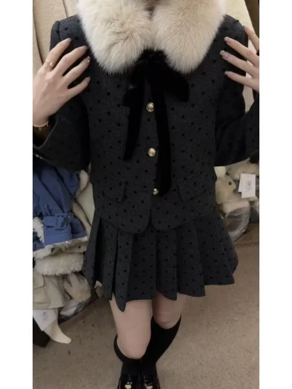 

ay Комплект верхней одежды с узлом в горошек и шерстяной юбки, роскошная женская осенняя коллекция Faion, трапециевидной формы с высокой талией...