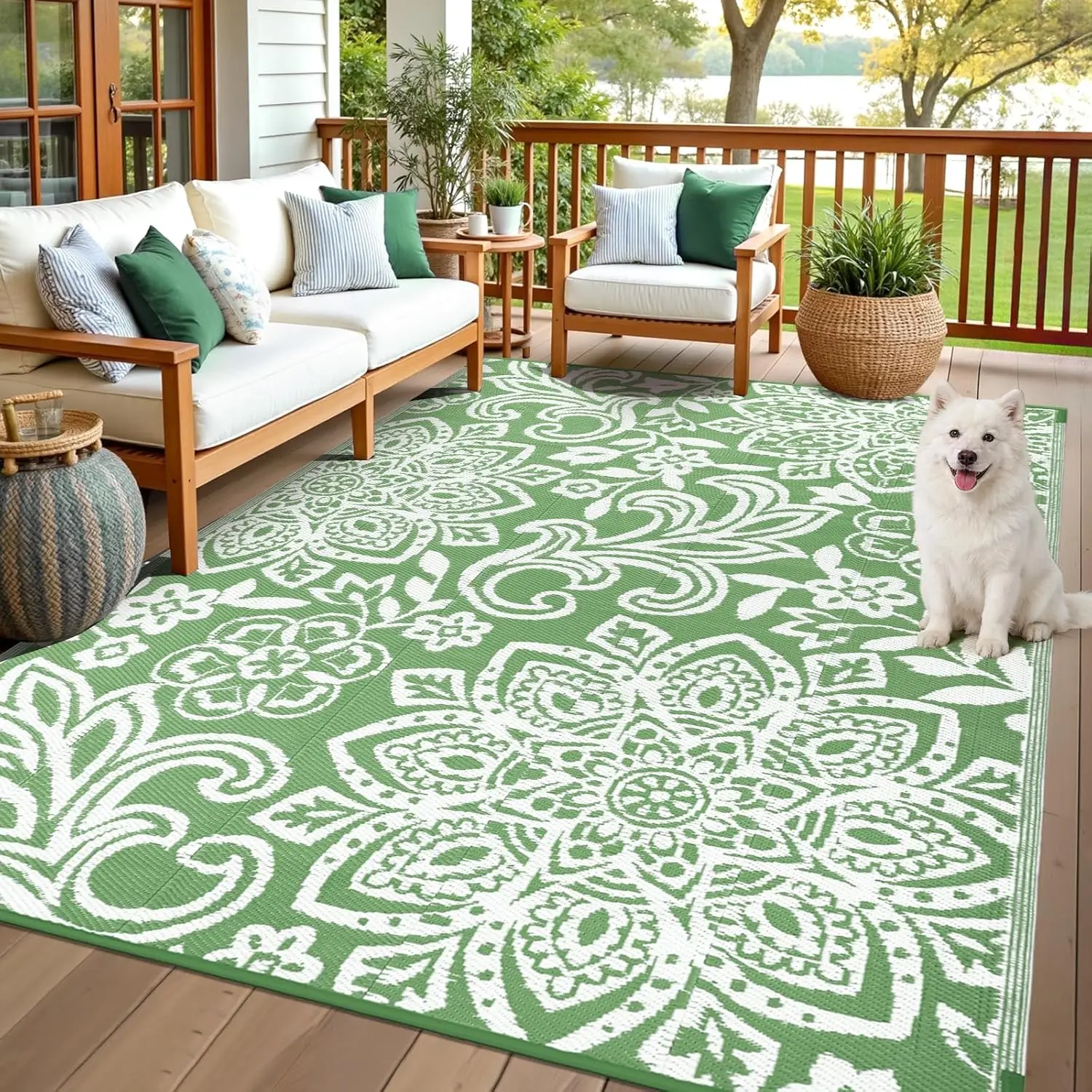 

Waterproof Outdoor Rug 6' x 9' - Reversible Mandala Outdoor Plastic Straw Rug, Durable Foldable Patio Rug for RV, Deck, Balco