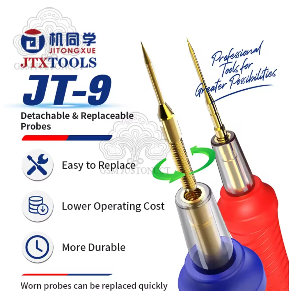 JTXTOOLS JT-9 Multimeter Test Leads with Gold Plated Fine Tips Replaceable Probes Silicone Cables for PCB Phone Repair