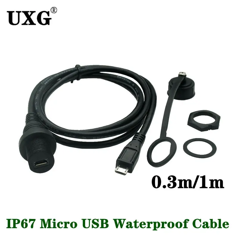 

1M 30cm IP67 Micro USB Waterproof Cable,Micro-USB 2.0 5pin IP 67 Male to Female Panel Mount Water Proof Connector Extension Cord