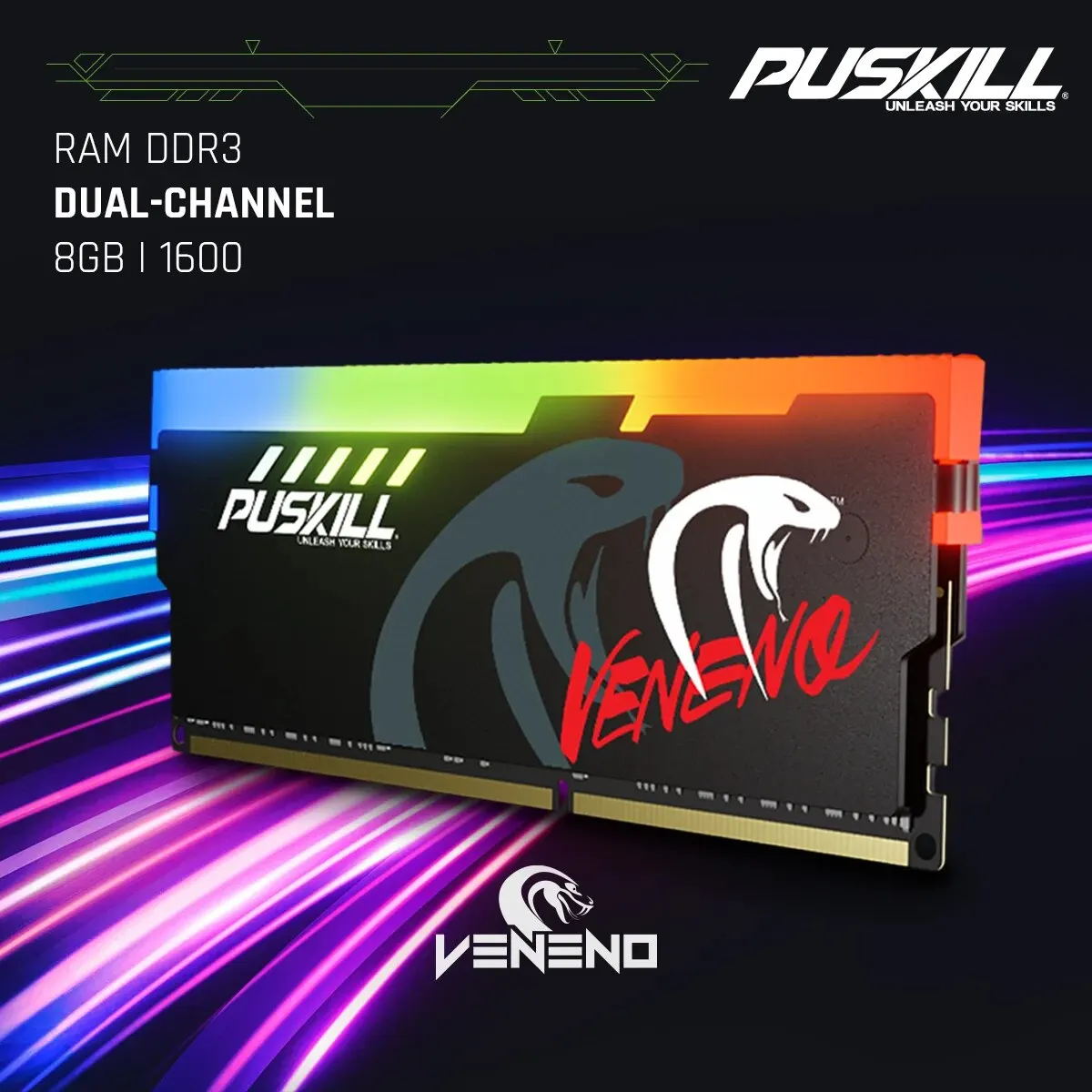 PUSKILL Memoria RAM RGB DDR3 8GBx2 1600MHz 12800S Udimm Dual Channel DIMM Desktop Memory Rams