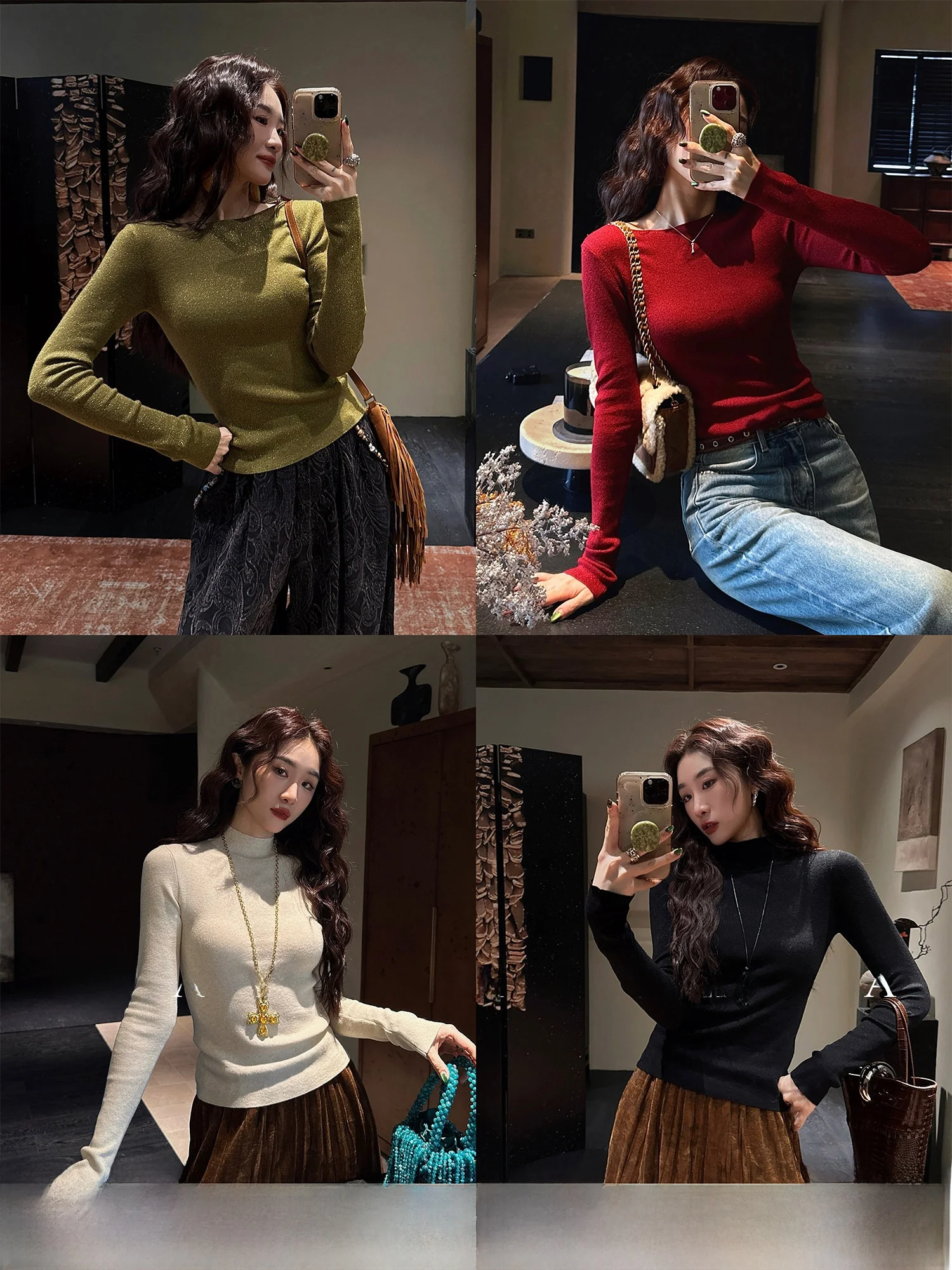 

Sanji Bla Flower Woolen Knitted Sweater Women's Inner Wear Fce Layering Top Trendy Commute Sle Loose Fit Long Sve