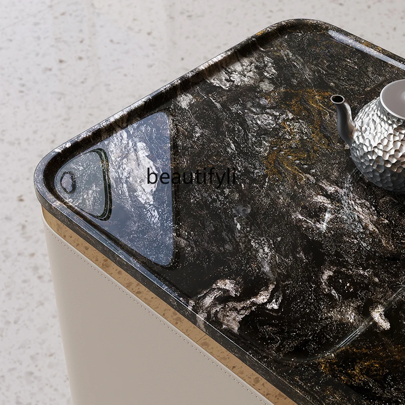 Italian modern household luxury stone mobile small tea table kettle integrated light luxury small tea cart