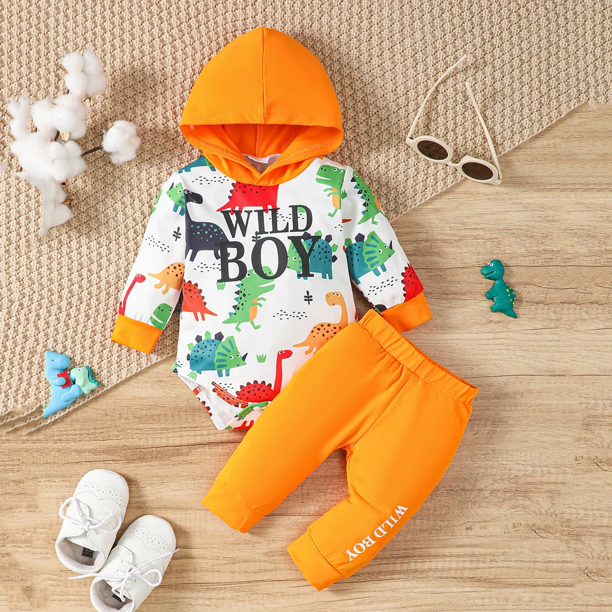 Boy Baby Set Cartoon Dinosaur Printed Hoodie and Letter Printed Pants for 0-18 Months Boy Baby Spring Autumn Fashion Hoodie Set