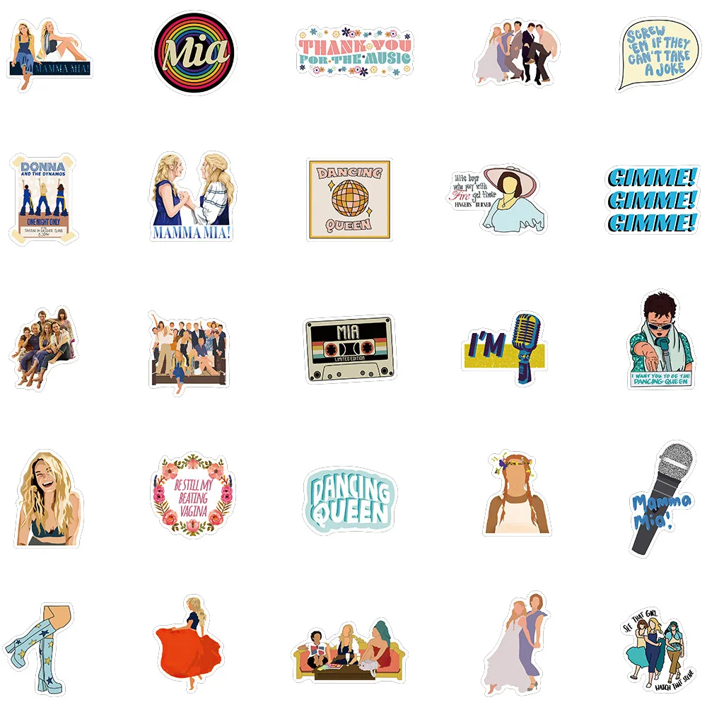 10/30/50pcs Classic Movie MAMMA MIA Graffiti Stickers Decals DIY Motorcycle Laptop Phone Car Cartoon Decoration Sticker for Kids