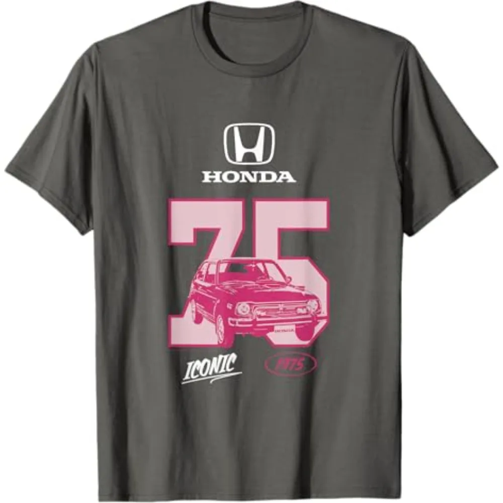 

Honda Trendy Hot Items Men's and Women's T-shirt Iconic Pink 1975 Motor Tee Summer Riding Off-road Spring Motorcycle Racing Top