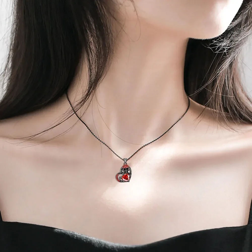 Skull Black Heart Purple Red Angel Wing Crystal Zircon Women's  Pendant Necklaces Mother's Day Halloween Christmas Jewelry