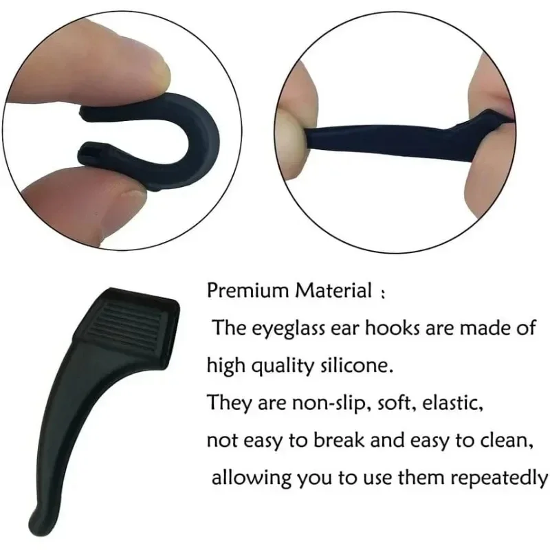 Gancho de ouvido para óculos Silicone Grip, Titular da ponta do templo, Titular do espetáculo, Acessórios para óculos, Anti Slip Ear Hook, 2 pares, 20 pares