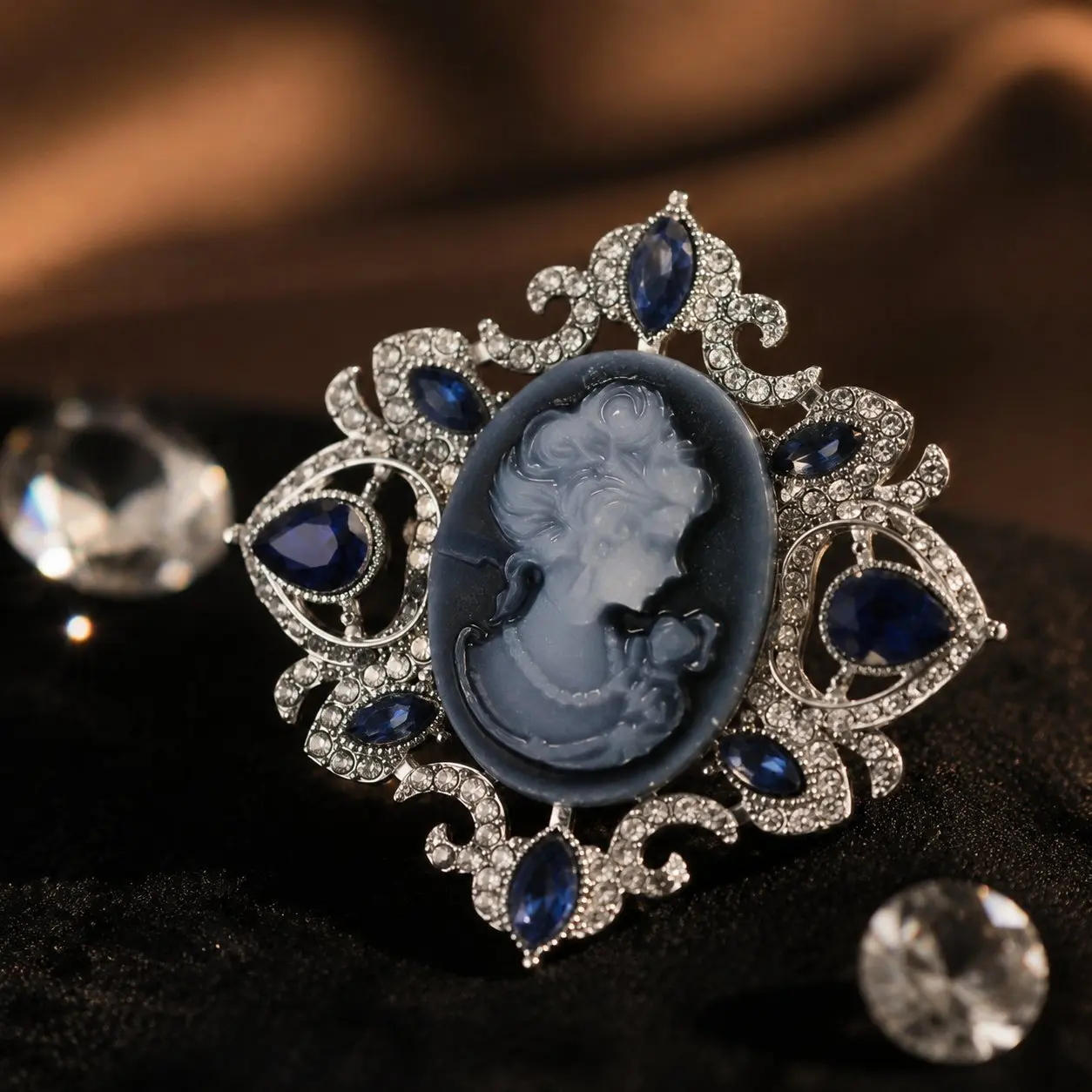 Ornate Baroque Relief Lady Profile Portrait Rhinestones Brooches For Women Trendy Retro Pins Jewelry Gift Party Office Accessory
